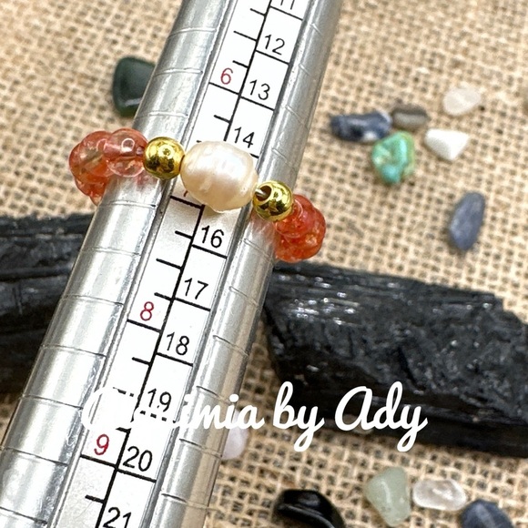 Freshwater ring band pearl cherry quartz beaded handmade ring bohemian - Picture 3 of 3
